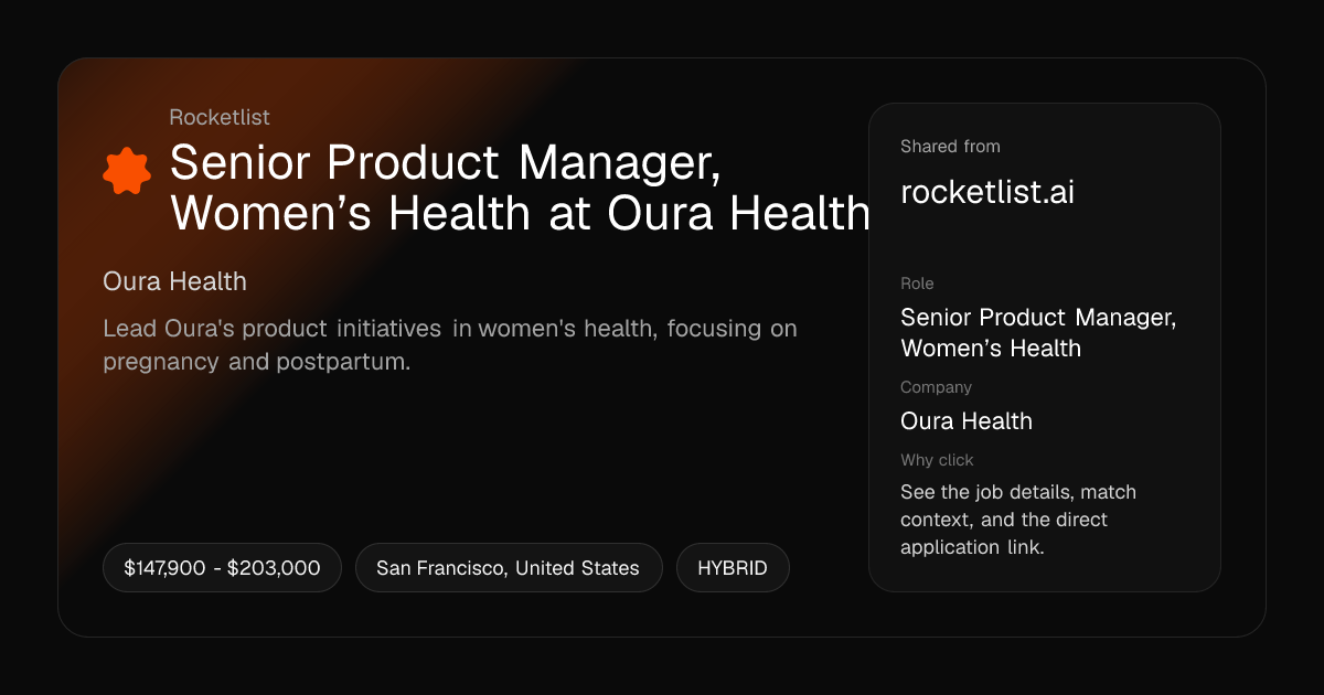 Senior Product Manager... at Oura Health — San Francisco