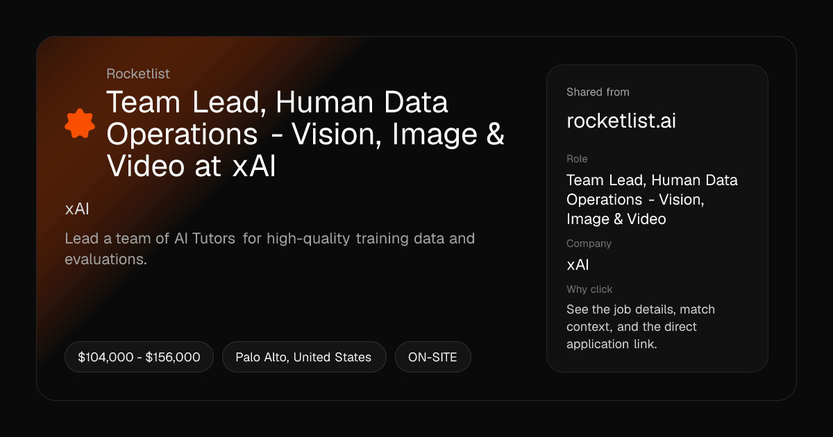 Team Lead, Human Data Operations ... at xAI — Palo Alto